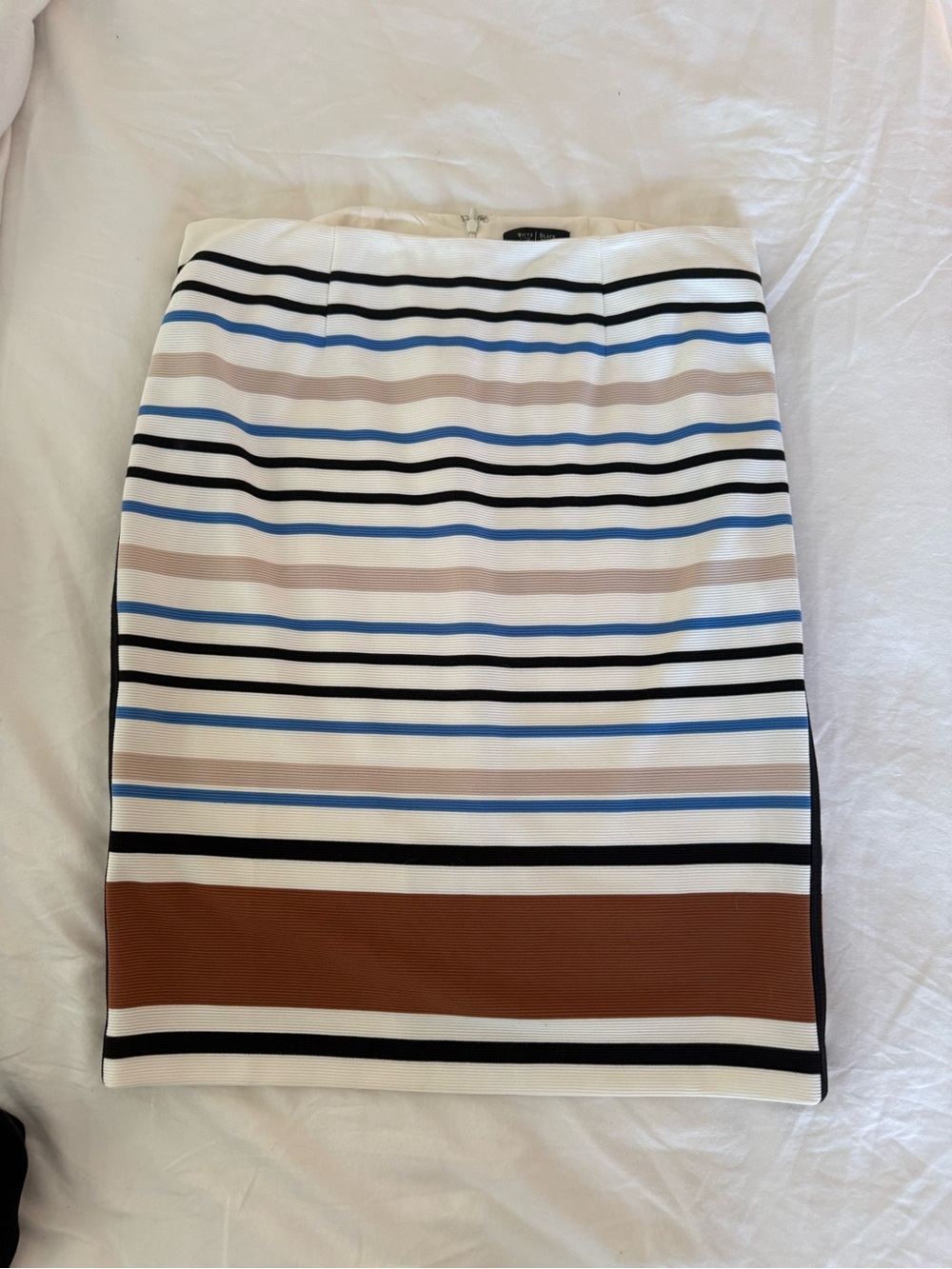 White House Black Market  Striped Pencil Skirt in White, Black, Blue, Tan, Brown